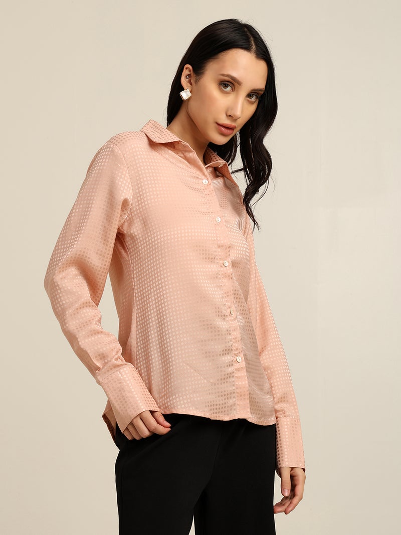 7OUNCE Peach Dobby Full Sleeve Shirt for Women - Image 2